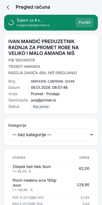 Račun se šalje knjigovođi